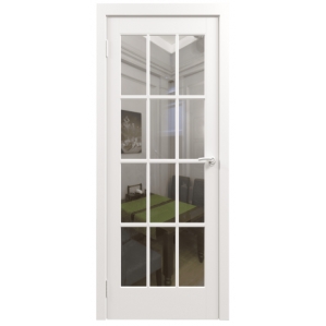Дверь межкомнатная Эмаль Перфето-6 Белый Прозрачное стекло (Глубокая фрезеровка)..